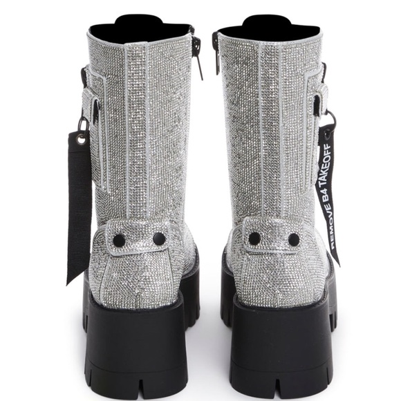 Demonia Silver Glitter Combat Boots - Picture 2 of 4